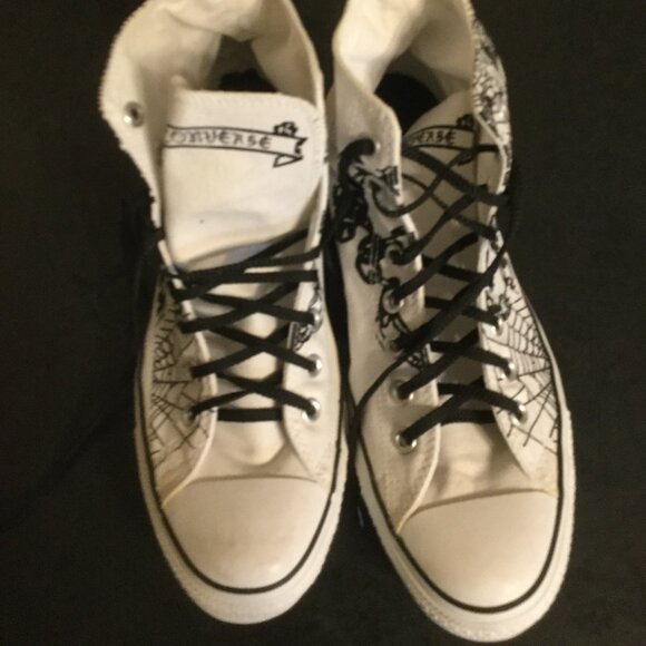 Converse All Star high top canvas unisex sneakers white with black graphic sz 10 - Picture 1 of 7